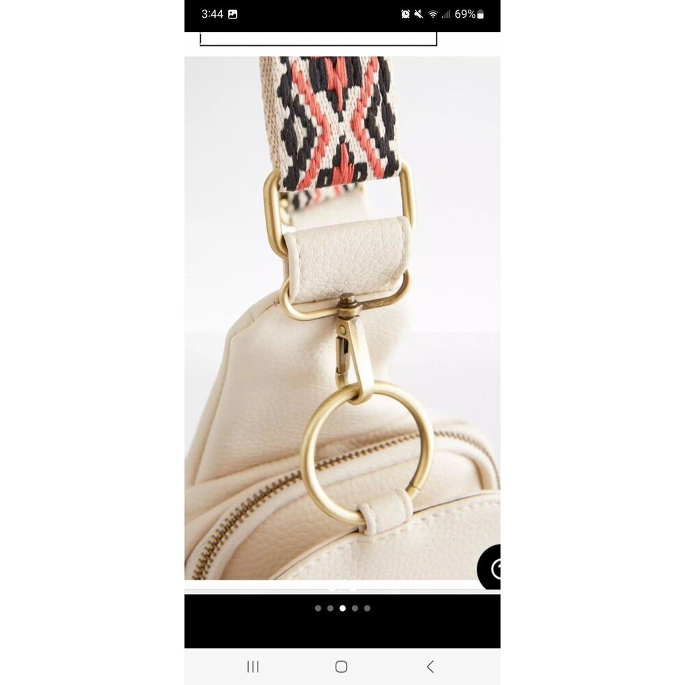 Moda Luxe Ivory Crossbody Sling with Patterned Webbing Strap - Picture 4 of 8